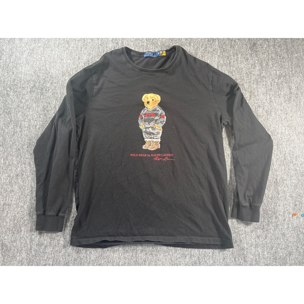 Polo‎ Ralph Lauren Polo Bear Long Sleeve T-Shirt Mens XL Black Graphic Tee